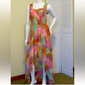 GUESS size 2 High Low Dress Colorful Polka Dot Hi-Low Formal NWT